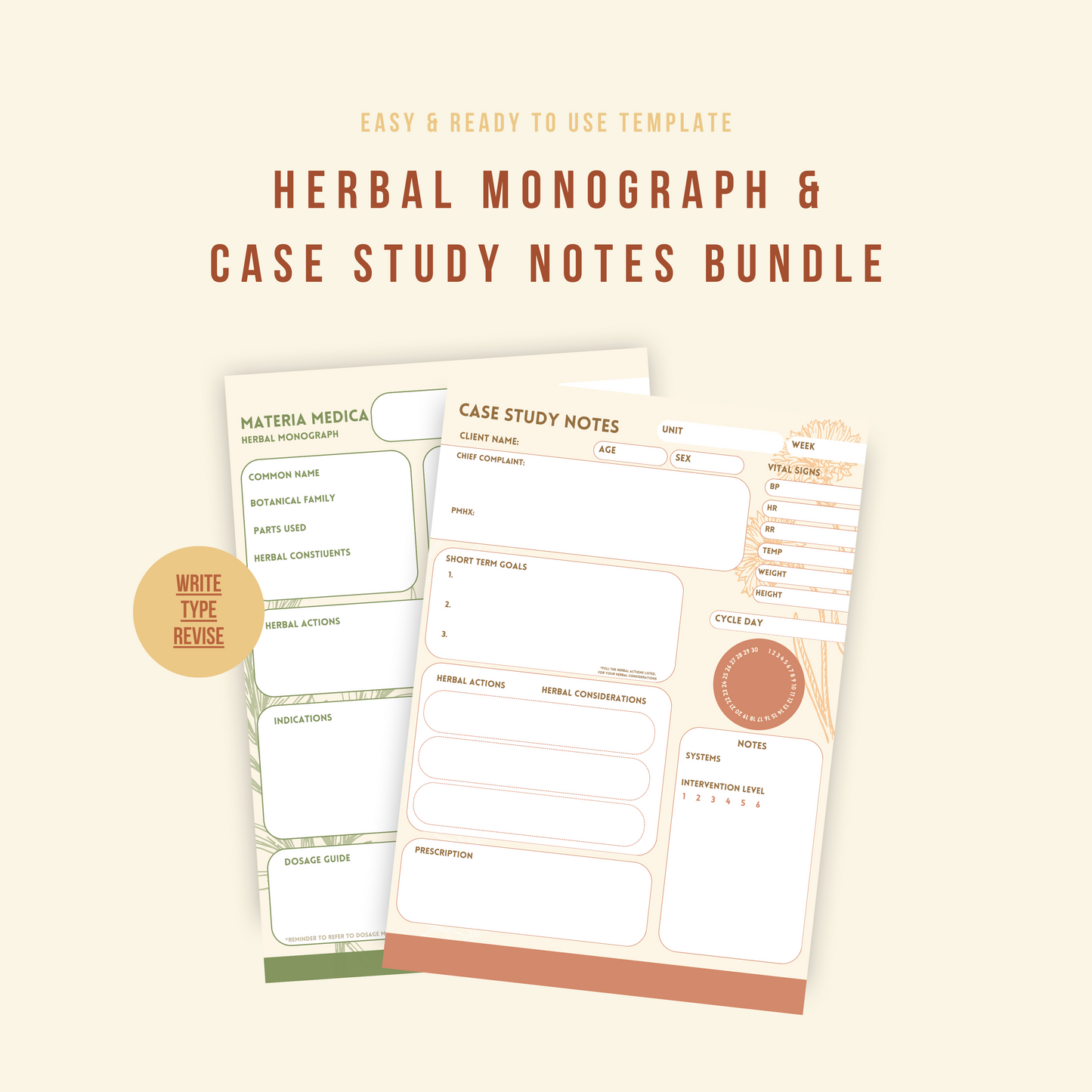 Case Study and Herbal Monograph Note Printable Template